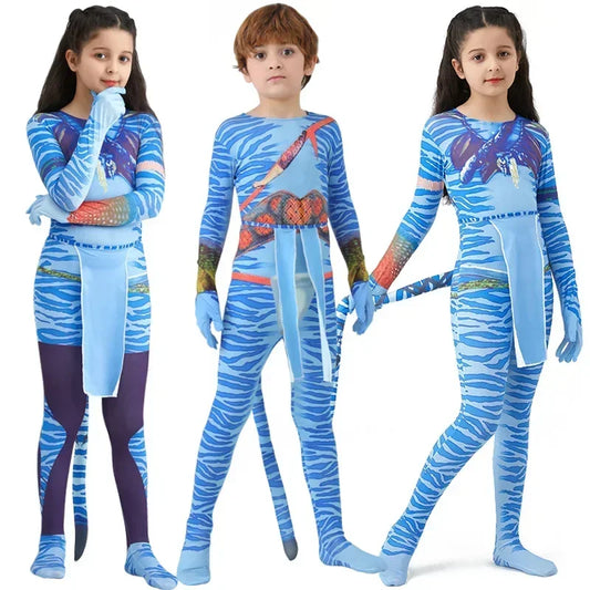 Boy Girls Halloween Cosplay Avatar Costume Kids the Way of Water Neytiri Alien Cosplay Hero One Piece Tight Fitting Clothing