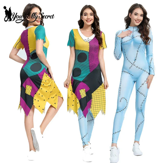 [You're My Secret]Anime Nightmare Sally Cosplay Costumes Dress Up Set Bodysuits Halloween Carnival Fancy Party Matching Female