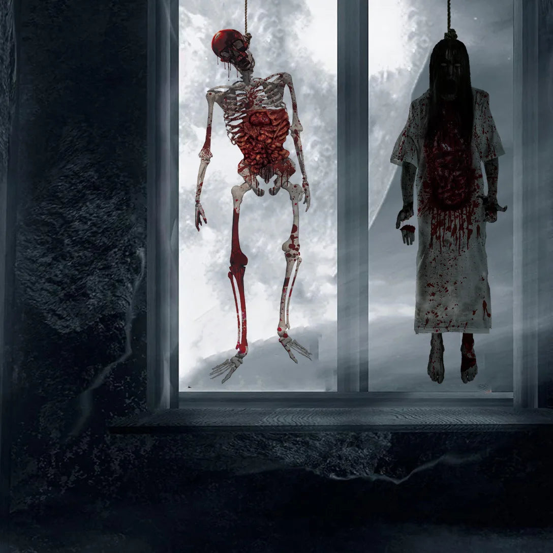 Halloween Skeleton Ghost Window Sticker Horror Female Ghost Window Clings Decals Bloody Skull Wall Sticker Halloween Party Decor