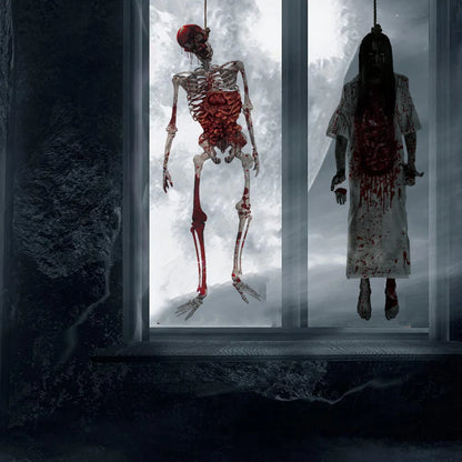Halloween Skeleton Ghost Window Sticker Horror Female Ghost Window Clings Decals Bloody Skull Wall Sticker Halloween Party Decor
