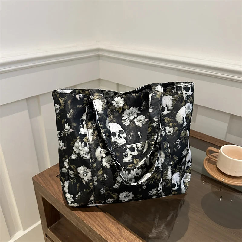 Trendy All Saints' Day Skull Print Decoration Women's Handbags Large Capacity Shoulder Bag Messenger Bag for Outings Halloween