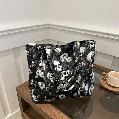 Trendy All Saints' Day Skull Print Decoration Women's Handbags Large Capacity Shoulder Bag Messenger Bag for Outings Halloween
