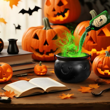 Halloween Witch Cauldron With Magic Floating Bottle Fog and Maker Holiday Halloween Party Atmosphere Decoration Supplies