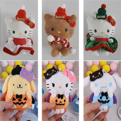 Halloween Christmas Decoration Dolls My Melody Kuromi Cinnamoroll Kt Cat Plush Toy Small Pendant Stuffed Animals Keychains Gifts
