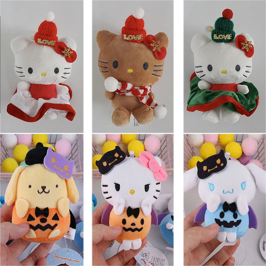 Halloween Christmas Decoration Dolls My Melody Kuromi Cinnamoroll Kt Cat Plush Toy Small Pendant Stuffed Animals Keychains Gifts