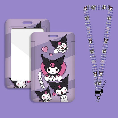 Cute Kuromi ID Badge Card Holder Lanyard Sanrio Girls Door Card Case Neck Strap Credit Card Holder Credentials Accessories Gift