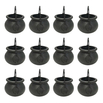 12Pcs Halloween Candy Buckets Black Plastic Witch Cauldron Kettle Halloween Pot Goody Holder for Party Favors
