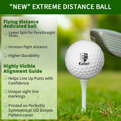 Caiton - Ultra-Long Distance Golf Ball, Double Core, Aerodynamic Design, Flight Increased by 40 Yards +, 12/6/3pcs（opt）