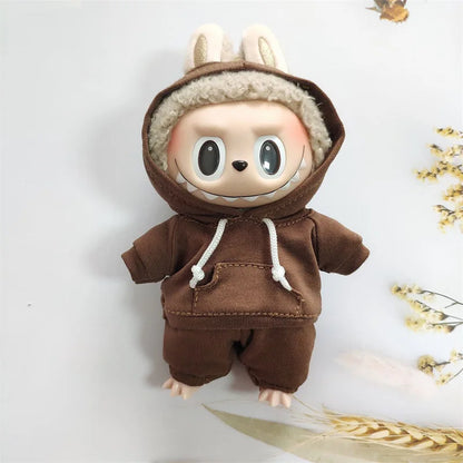 17cm Labubu Doll's Clothes the Monster Outfit Accessories Clothing DIY Kids Gift Girls Hooded Sweatshirt Pants Shoes White E25V