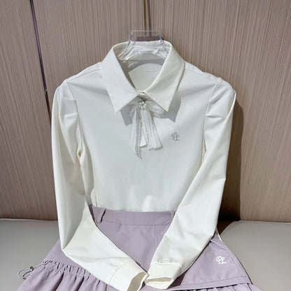 PL Women Long Sleeve Golf Polo Shirts Ladies Autumn New T-Shirt Bowknot Lapel Sports Top Ladies Cargo Short Skirts Slim Skort