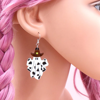 Mouse Head Western Cowboy Ghost Cherry Lightning Halloween Acrylic Earrings Jewelry for Women