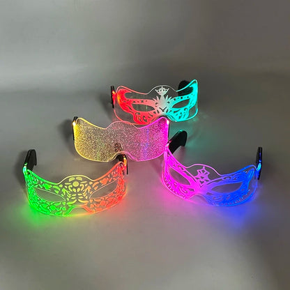 2025 Halloween Christmas Glow Supplies Party Half Face Mask Colorful Luminous LED Neon Light Mask Nightclub Bar Music Decor Prop