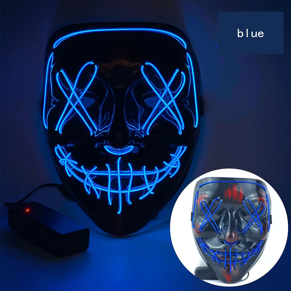 New 2025 Hot Wireless Halloween Neon Led Purge Masquerade Carnival Party Masks Light Luminous in the Dark Cosplay