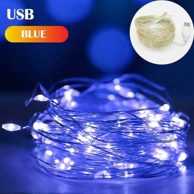 5 Colors LED Outdoor Light String Fairy Garland Battery Power Copper Wire Lights for Christmas Festoon Party Wedding