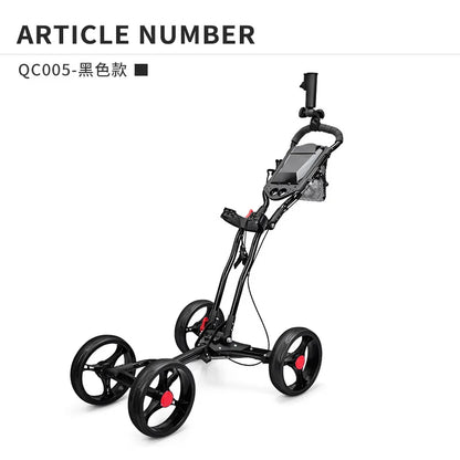 PGM Foldable Golf Bag Cart Four Wheels Aluminium Alloy Trolley With Umbrella Holder Bottle Cage Fixing Rope Manual Brake QC005