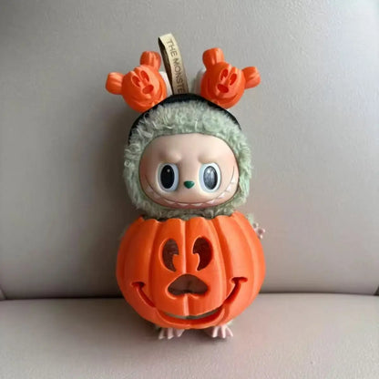 Kawaii 15cm Labubu Doll Clothes – Halloween Pumpkin Dress With Adorable Hand-Carved Headband Cosplay Outfit Gift Accessories