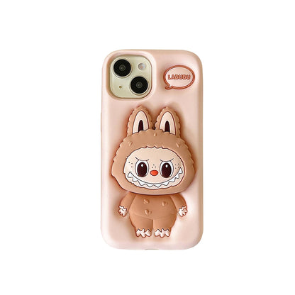 For iPhone 16 15 14 13 12 11 Pro 7 8 Plus X XS Max XR Kawaii 3D Cartoon LaBuBu Monsters Soft Silicone Cover With Holder Case