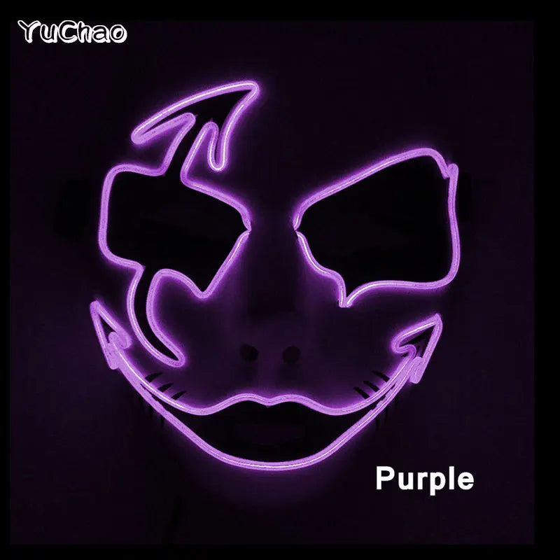 Shuffle Dance Mask Luminous Purge Mask Demon Slayer Glowing Masquerade Cosplay Mask for Halloween Horror Haunted House Props
