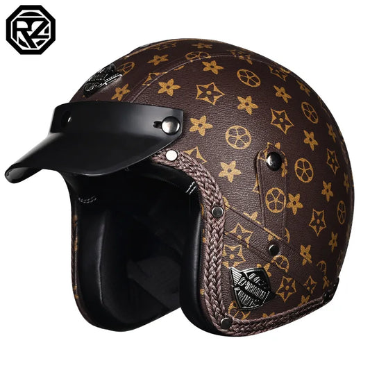 HOT Sale Open Face Half PU Leather Helmet Moto Motorcycle Helmets Vintage Motorbike Headgear Casque Casco for  Helmet