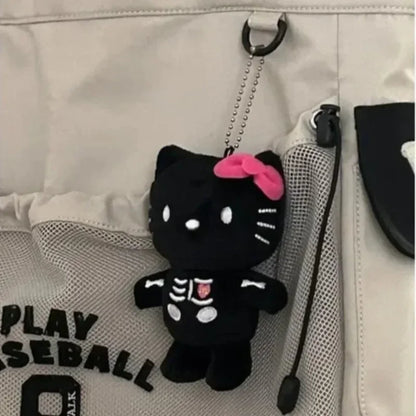 Kawaii Anime Plush Halloween Skull Hello Kitty Girl Bag Pendant Black KT Cat Plush Doll Key Chain Plush Keychain Holiday Gifts