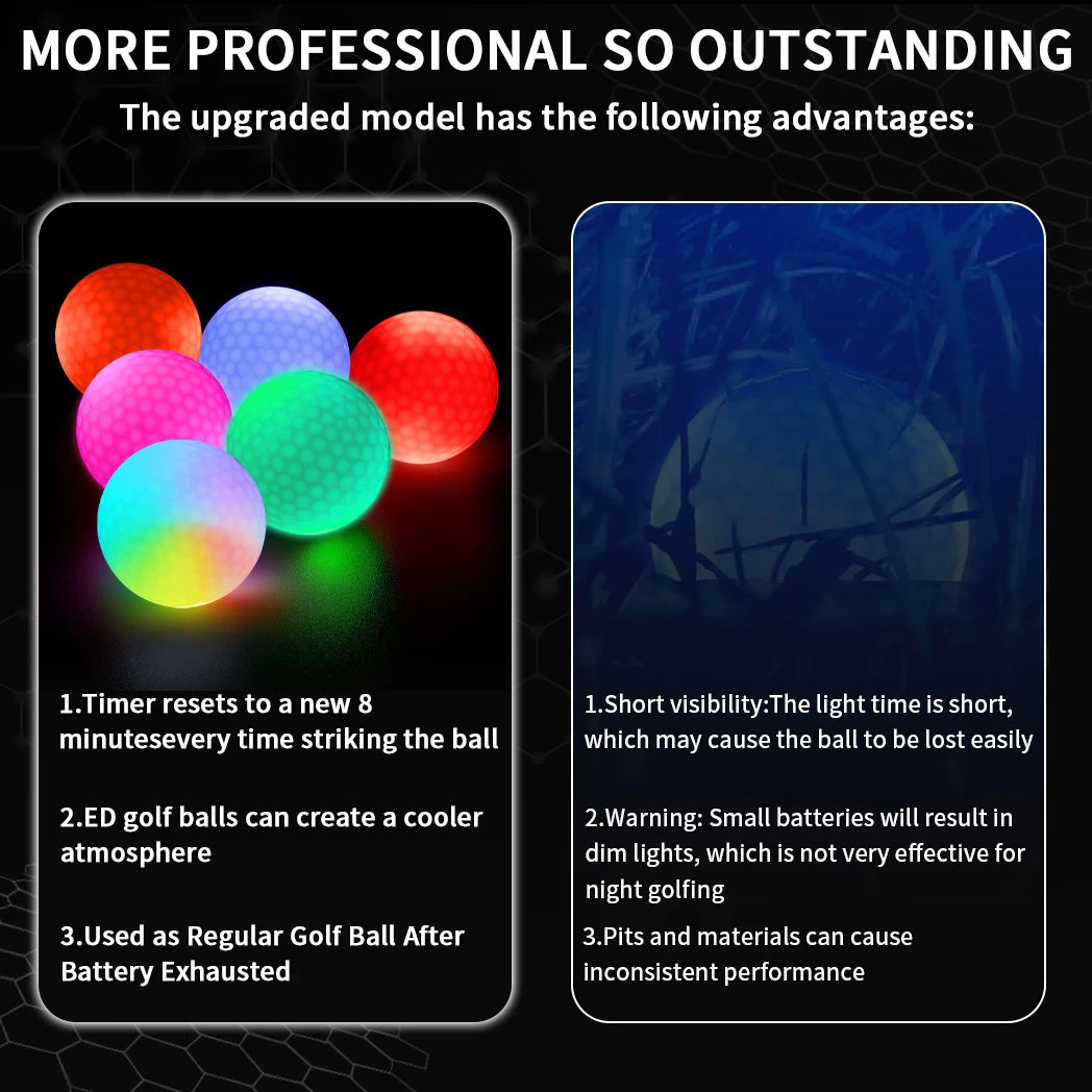 Caiton Night Glow Golf Balls – Set of 6 High-Visibility, Impact-Activated Balls for Nighttime Play, Perfect Gift for Golf Lovers