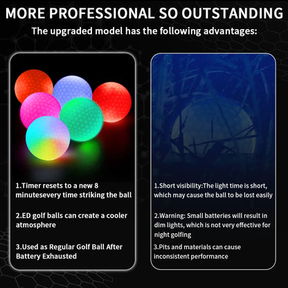 Caiton Night Glow Golf Balls – Set of 6 High-Visibility, Impact-Activated Balls for Nighttime Play, Perfect Gift for Golf Lovers