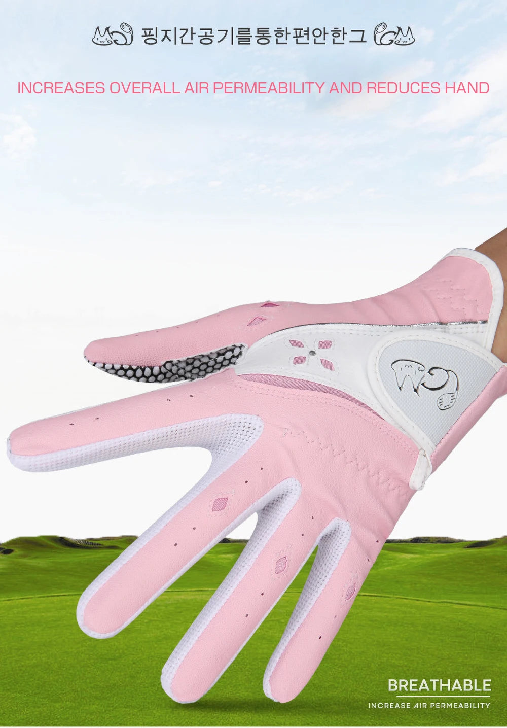 PGM Golf Microfiber Gloves Ladies Golf PU Leather Belt Non-Slip Particles Breathable Sunscreen Ultra-Light Left Right Hand Glove