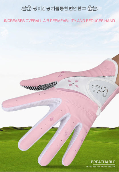 PGM Golf Microfiber Gloves Ladies Golf PU Leather Belt Non-Slip Particles Breathable Sunscreen Ultra-Light Left Right Hand Glove