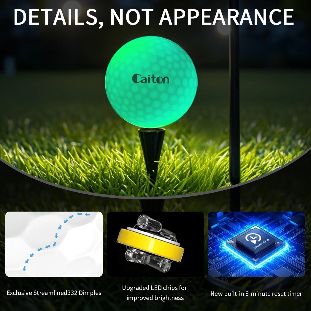 Caiton Night Glow Golf Balls – Set of 6 High-Visibility, Impact-Activated Balls for Nighttime Play, Perfect Gift for Golf Lovers