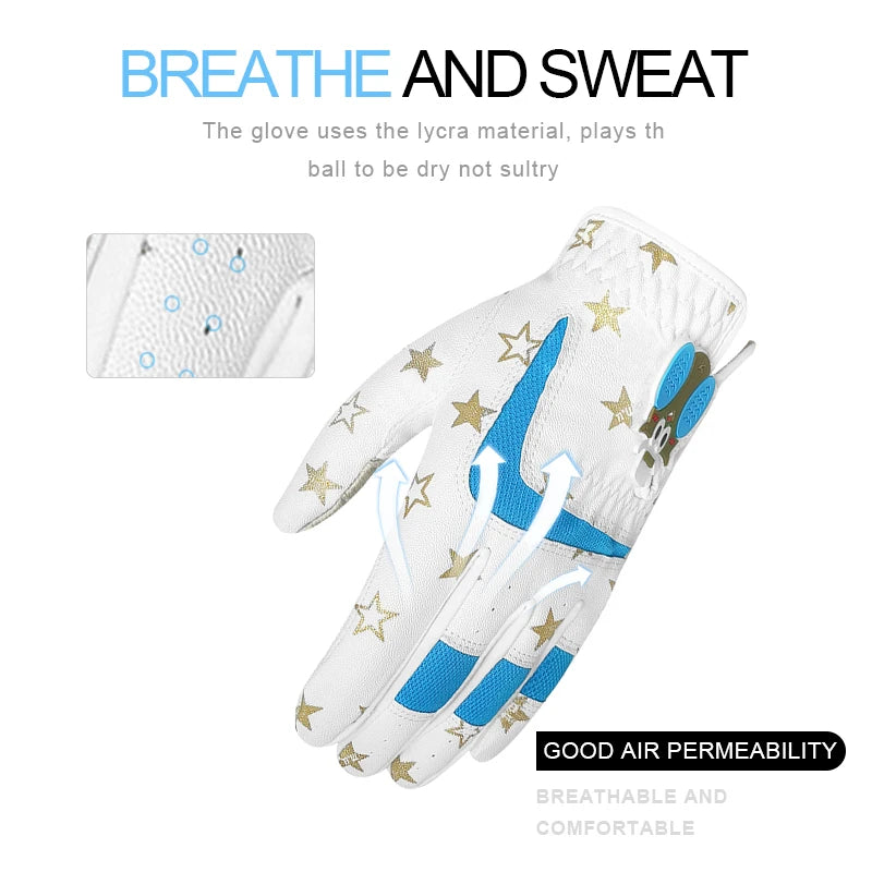 Children's Golf Gloves Deerskin Golf Gloves Kid Youth Breathable Fiber Layer Soft Comfortable Anti-Slip Outdoor Training Present