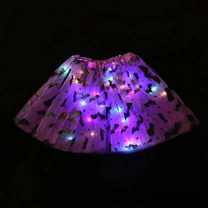 Women Girl Child Adult Spider Bat LED Light Up Tutu Skirts Glow Party Fairy Costume Miniskirt Halloween Party Dress Supplies
