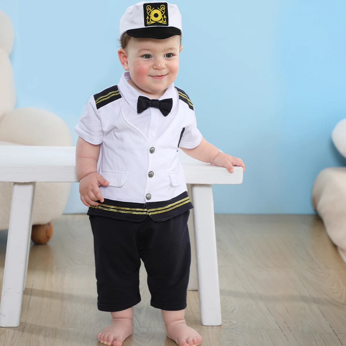 Baby Boys Captain Costume Newborn Infant Halloween Carnival Romper Cosplay Jumpsuit Outfit Toddler Skipper Sailor Playsuit