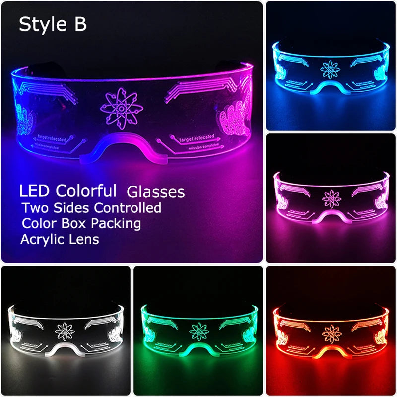 Acrylic LED Luminous Glasses Glow Party Glasses Neon Light Up Visor Eyeglasses DJ Bar Party Eyewear for Halloween Christmas