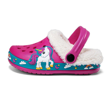 Winter Kids Sandals Fleece-Lined Non Slip Children Slippers Girls Shoes Unicornio Mules & Clogs Cartoon Cute Infant Garden Shoes