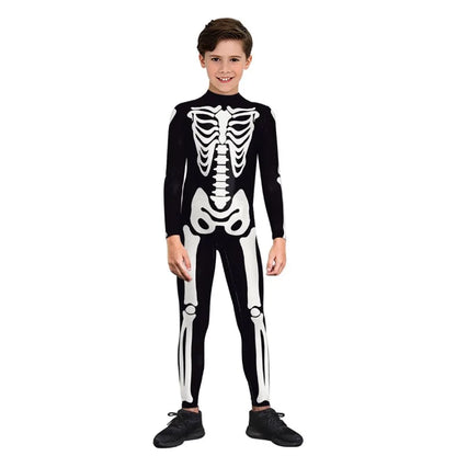Kids Halloween Cosplay Scary Costume Zombies Skeleton Print Jumpsuit Boys Girls Zentai Suit Child Carnival Party Birthday Gifts