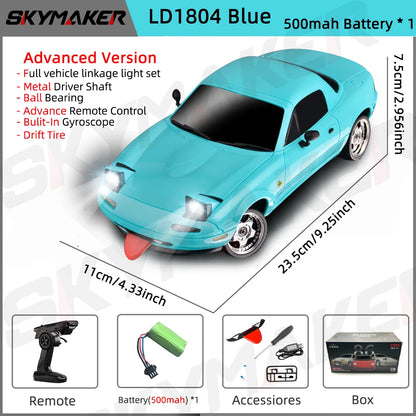 Skymaker LDRC LD1804 1/18 RC Drift Car MX5 2.4GHz RWD With ESP Gyroscope On-Road LED Lights Full Scale RC Cars Children Toy Gift