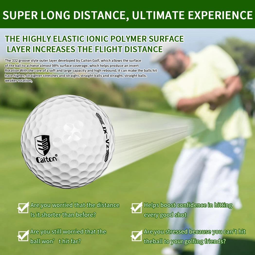 Caiton - Ultra-Long Distance Golf Ball, Double Core, Aerodynamic Design, Flight Increased by 40 Yards +, 12/6/3pcs（opt）