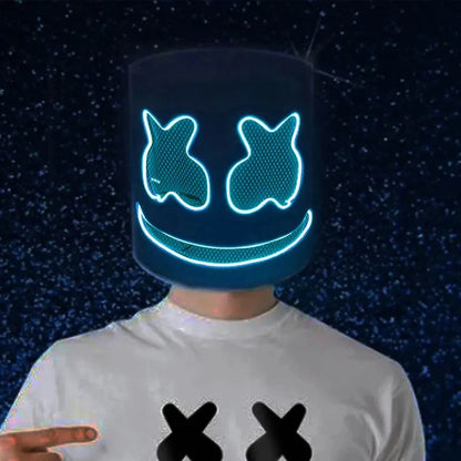 Halloween Light Up Mask Full Face LED Neon Marshmallow Mask Headgear Luminous DJ Music Festival Props Cosplay Rave Party Mask