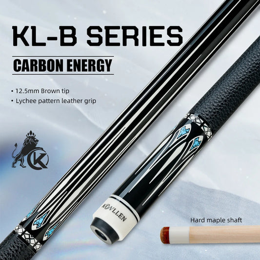 KONLLEN KL-B3/B4 Pool Cue Stick With 12.5mm Tip Carbon Maple Shaft  3*8/8 Joint Leather Grip Professional Taper for Billiard Cue