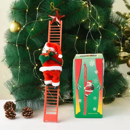 Electric Ladder Climbing Santa Claus Christmas Decoration Beads Figure Holiday Gift for Kids Outdoor Courtyard Store Party Decor