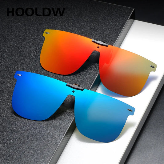 HOOLDW Men Polarized Photochromic Flip Up Clip on Sunglasses Fishing Driving Anti Glare Night Vision Glasses UV400 Women Eyewear