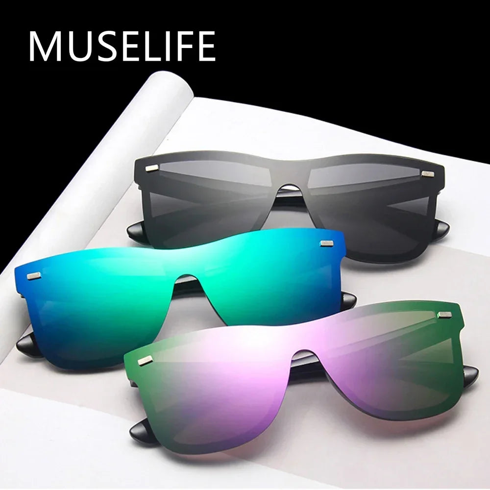 New Fashion Sunglasses One Piece Trend Personality Eyeglass Brand Design Protection Reflective Frameless Sunglassess UV400