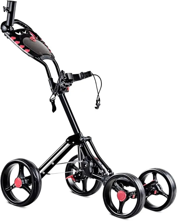 Tangkula Golf Push Pull Cart, Lightweight Aluminum Collapsible 4 Wheels Golf Push Cart, Golf Trolley With Foot Brake