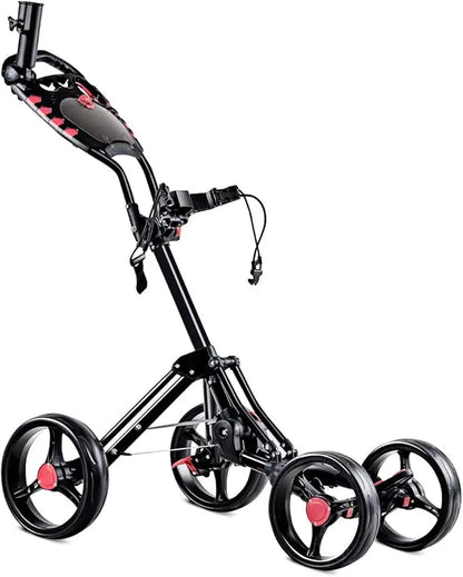 Tangkula Golf Push Pull Cart, Lightweight Aluminum Collapsible 4 Wheels Golf Push Cart, Golf Trolley With Foot Brake