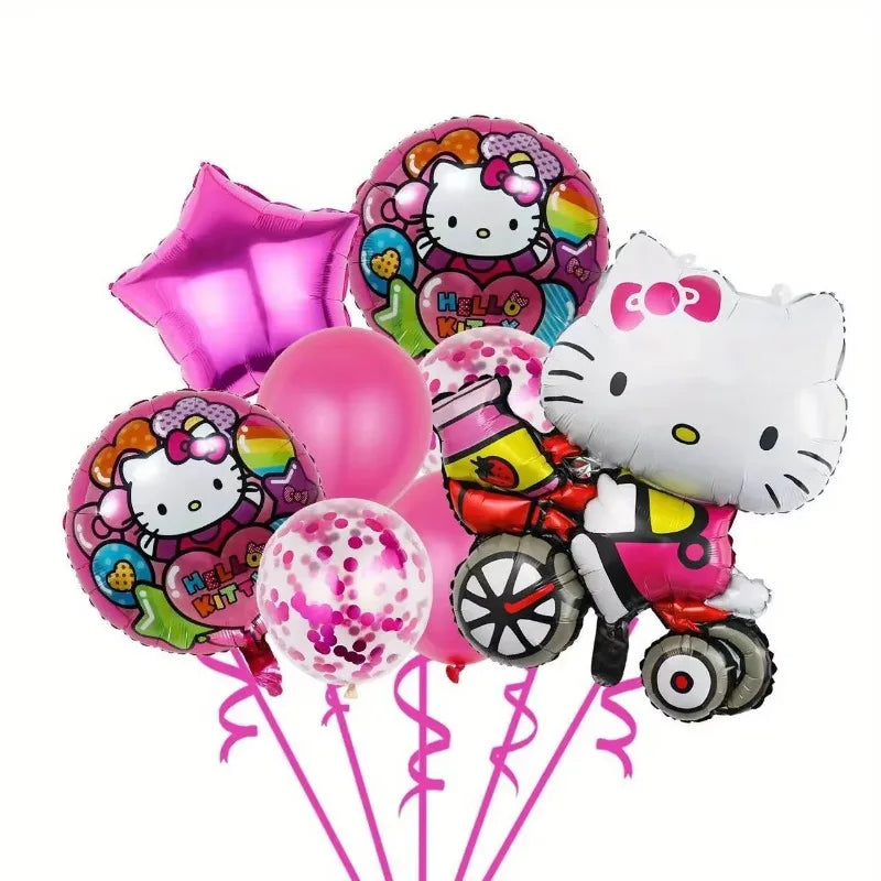 8Pcs Funny Sanrio Hello Kitty Balloon Cute Cartoon Anime KT Girl&Child Party Decoration Room Decoration Kawaii Holiday Gifts