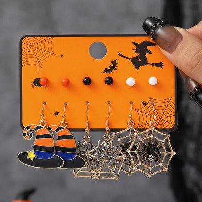 6pcs Women's Earrings Set Halloween Earrings for Women Fashion Creative Jewelry 2024 Bat Ghost Pumpkin Black Cat Stud Earrings