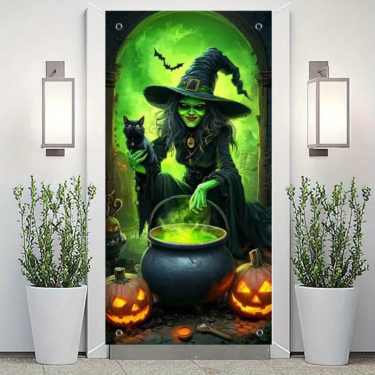Halloween Party Banner Backdrop Horror Killer Creepy Scary Zombie Nun Terror Ghost Theme Decorations Decor for Front Door