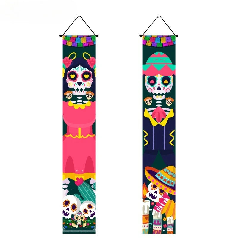 Halloween Hanging Door Curtain Skeleton Banner Happy Halloween Party Porch Sign for Home Party Decor Halloween Decorations 2025