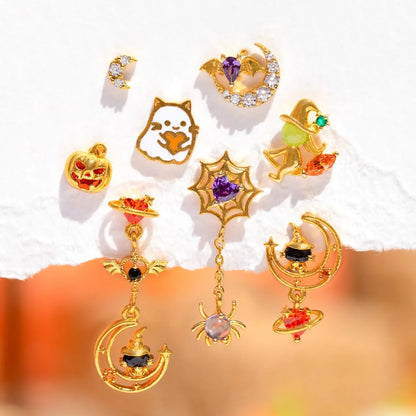 New Halloween Gothic Cute Oil Drip Pumpkin Ghost Skull Stud Earrings for Women Fashion Jewelry Gift Wholesale