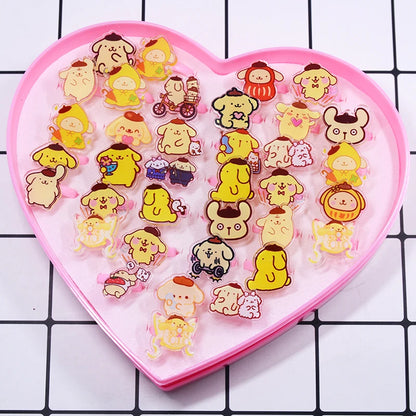 10/20Pcs Sanrio Hello Kitty Melody Ring Kids Adjustable Baby Rings Kuromi Cartoon Children Girl Rings Party Gifts With Box